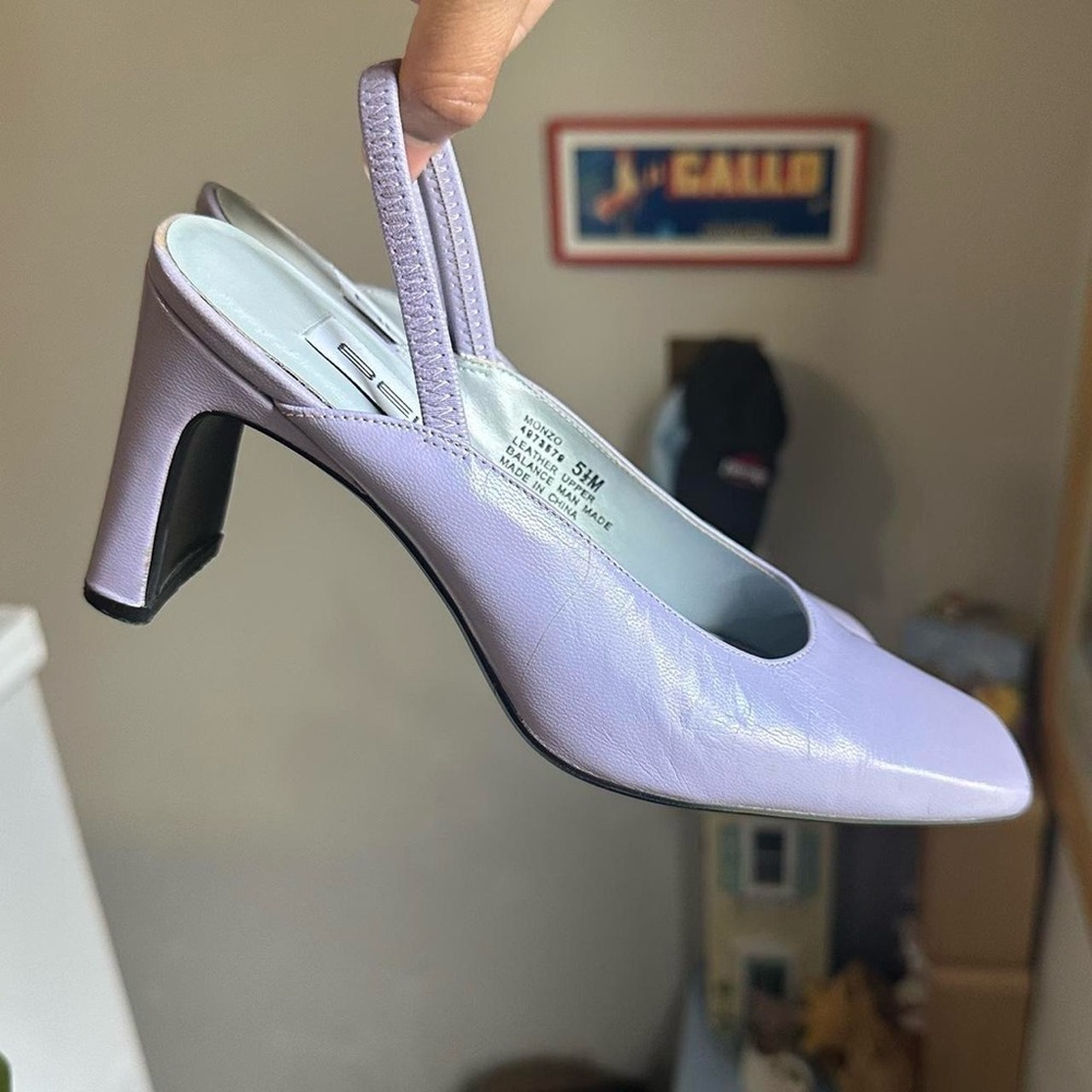Vintage Lavender Light Purple Leather Slingback Heels